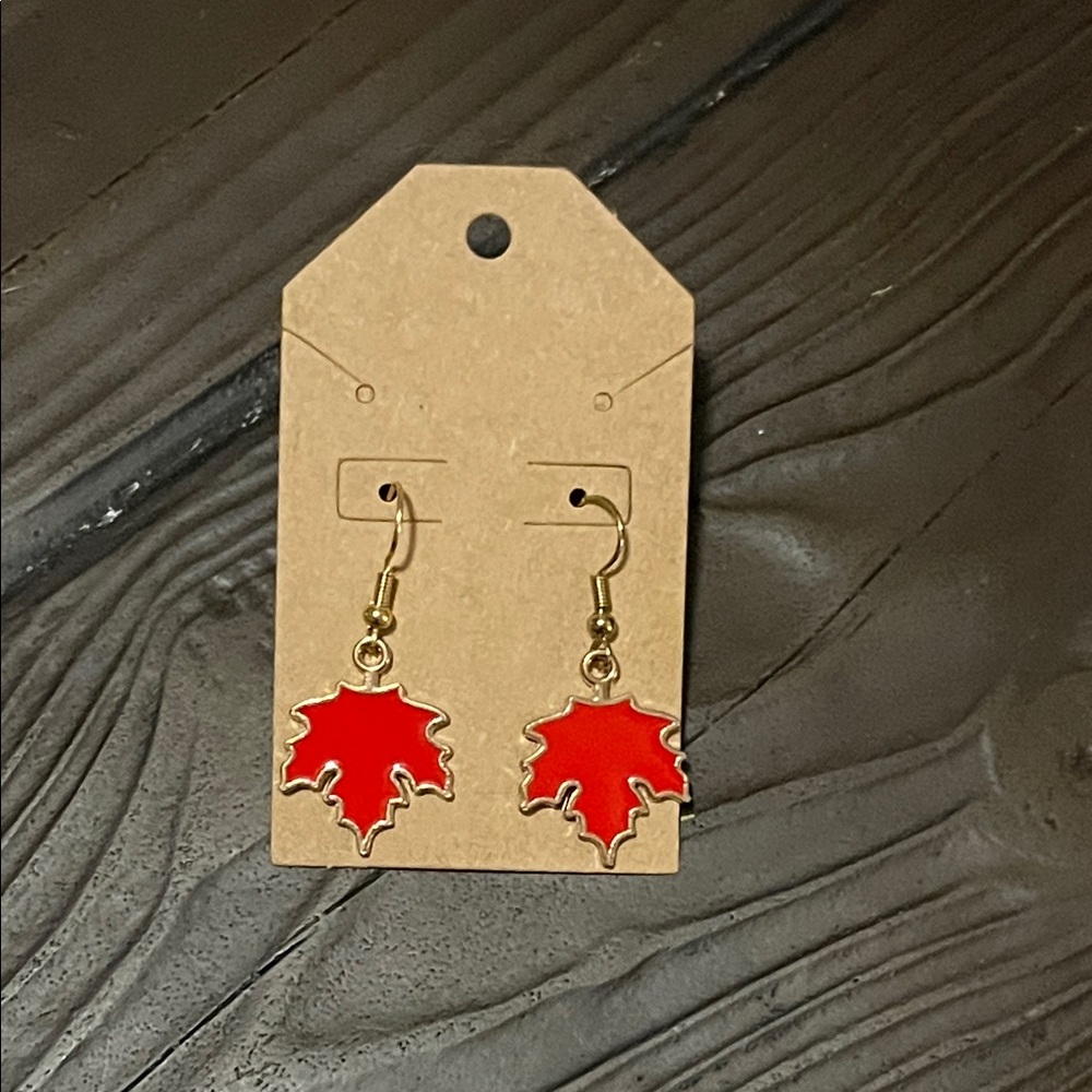 Handmade Red Maple Leaf Earrings